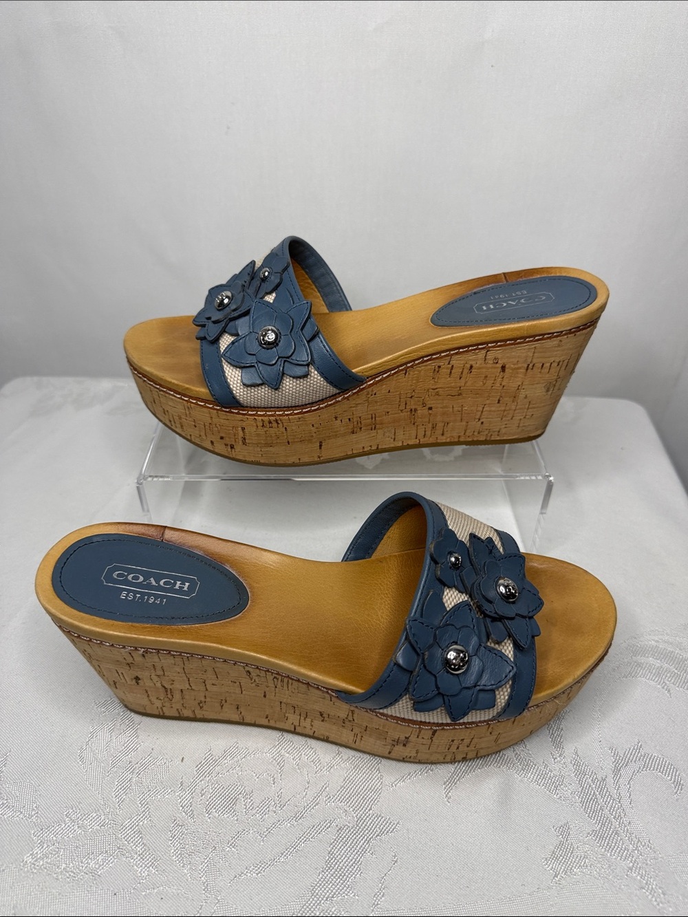 Vintage Y2K COACH "Jesaca" Floral Cork Wedge Sandals - Picture 2 of 6